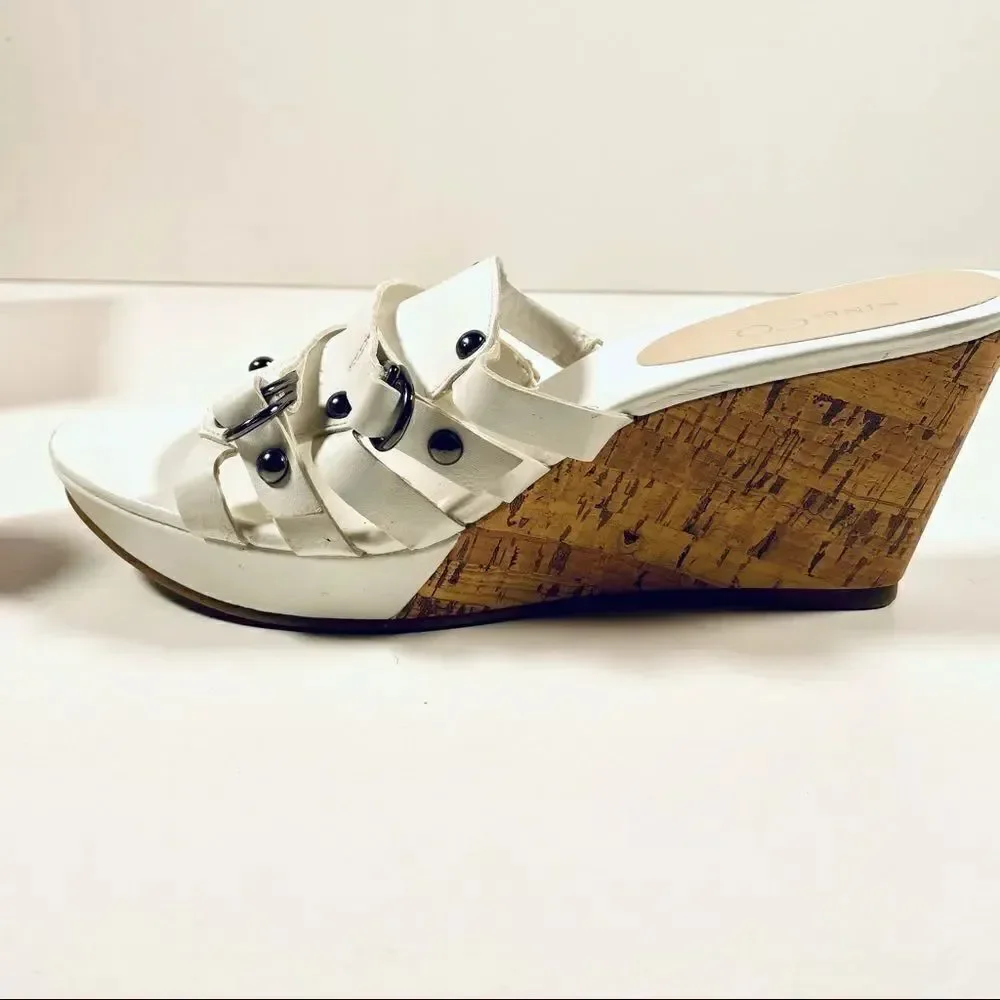 New Nine & co White / Silver Cork Wedge Sandals